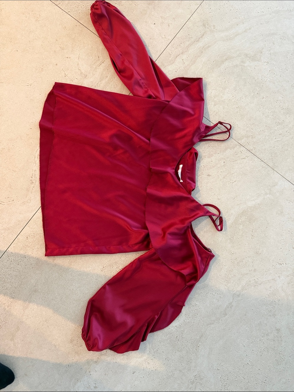 Satin Burgundy Puff-Sleeve Women’s Blouse